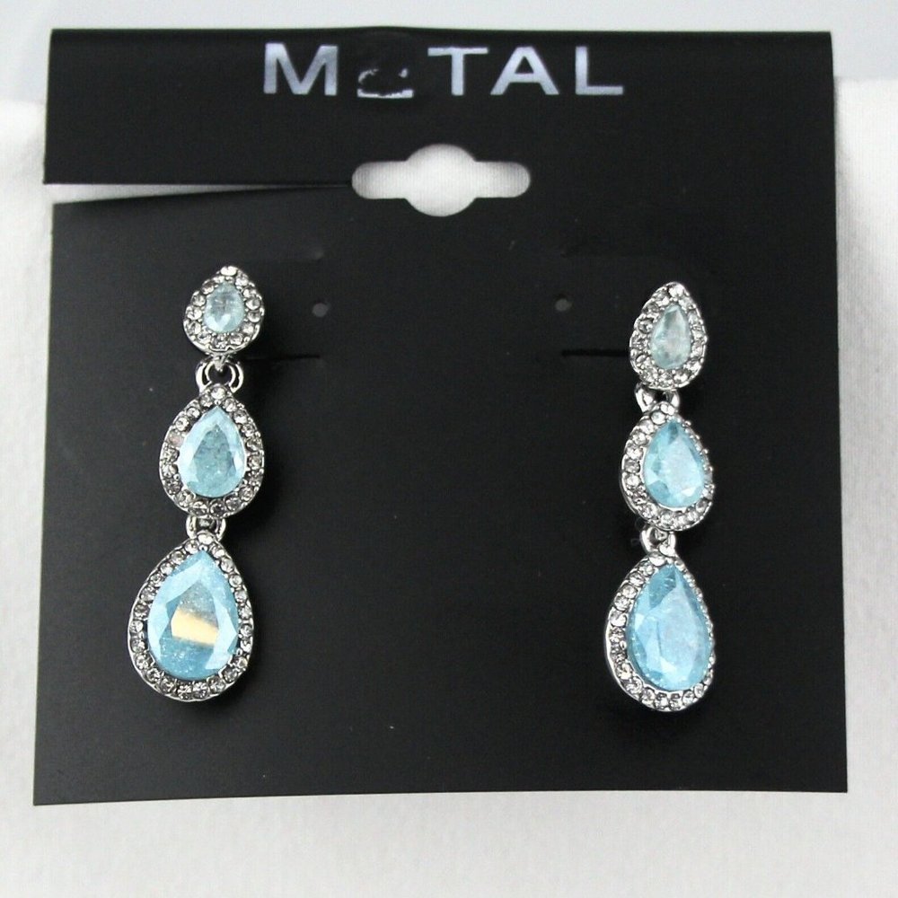 Kohl's Metal Earrings Silver-tone Triple Blue Rhinestone 1 3/8" Stud Dangle
